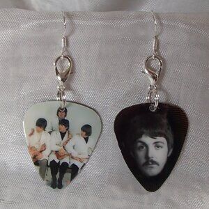 Beatles Paul McCartney Plectrum Zipper-Pull Handmade Earrings Yesterday & Today